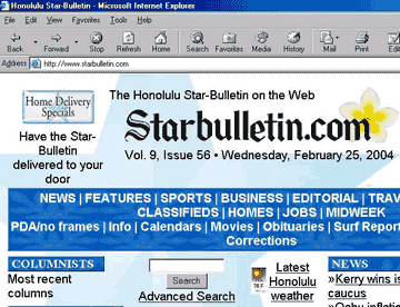 Star-Bulletin site with font sizes ignored