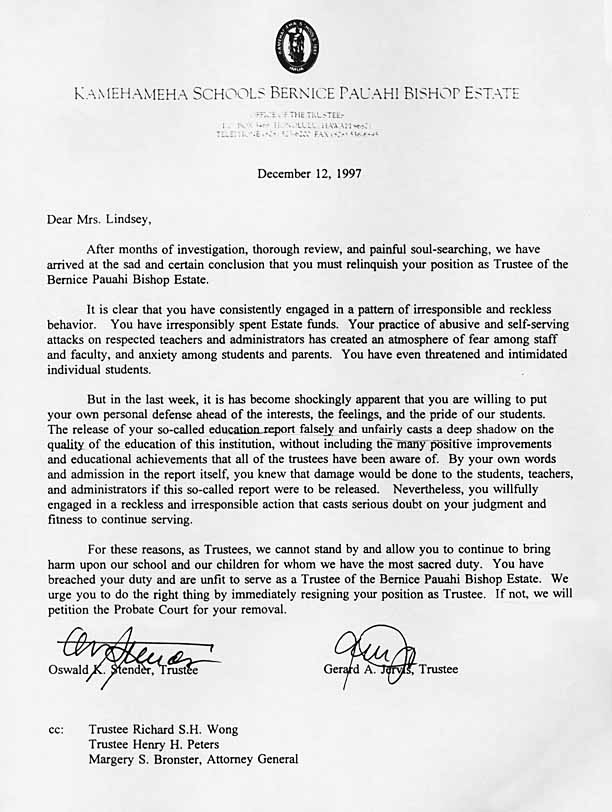 Letter from Jervis and Stender to Lindsey