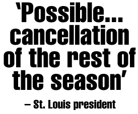 'Possible...cancellation of the rest of the season'--St. Louis president