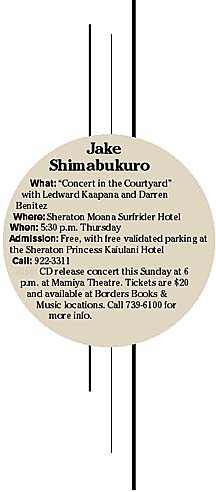 Concert in the Courtyard at the Sheraton Moana Surfrider Hotel Thursday at 5 p.m. Free. CD release concert this Sunday at 6 p.m. at Mamiya Theatre. Call 739-6100.